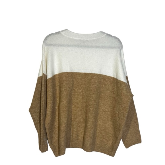 Vince Camuto Extended Shoulder Crewneck Sweater Tan and White Colorblock Size XL - Picture 3 of 8